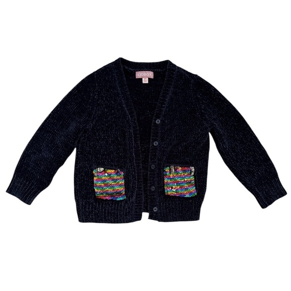 Kidbox navy chenille flip sequin cardigan 3T - Picture 1 of 5